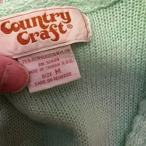 Vtg 70s mint green cardigan vest Size M