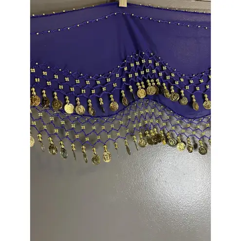 Belly Dance Hip Scarf Womens One Size Purple Chiffon Gold Coin Fringe Shawl