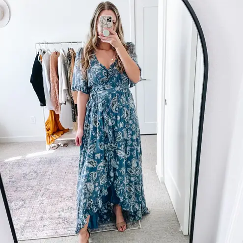 BY TIMO Blue Paisley Midi Wrap Dress Size M