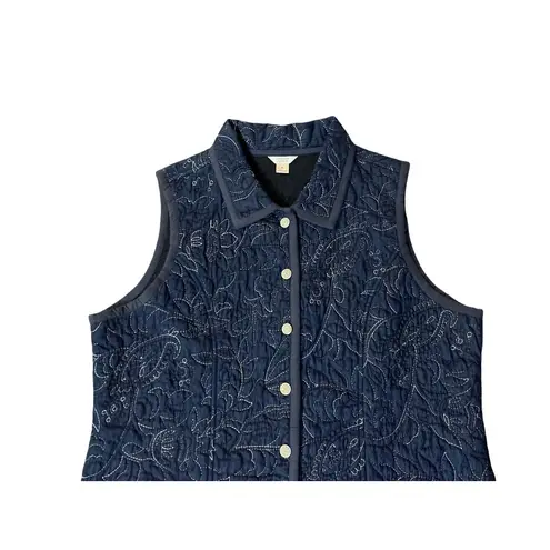 Christopher & Banks Denim Quilted Vest Women's XL – Blue Floral Stitch Used