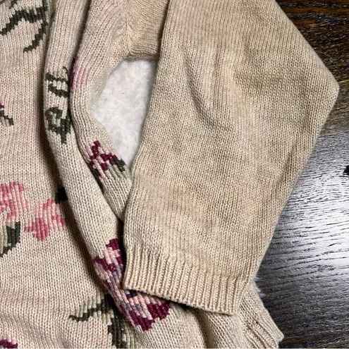 Vintage Milano Design Group Knit Floral Rose Needlepoint Cardigan Sweater Pink Size M
