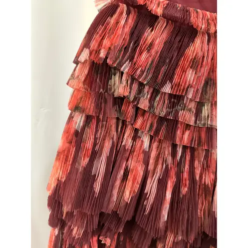 Hutch Nalina Strapless Floral Tiered Tulle Maxi Dress Wine Floral Sz XS/S NWOT