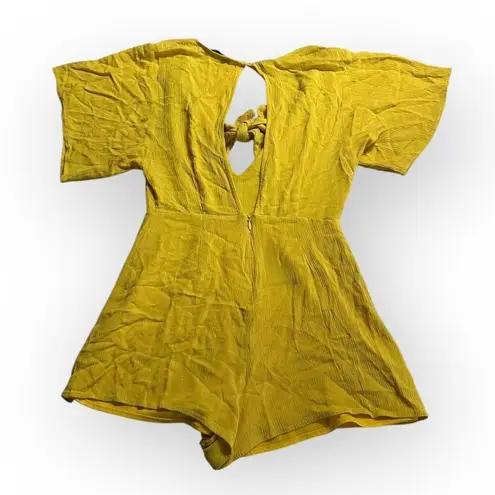 Louna Tie Romper Women's Small Yellow Mustard Short Flutter Sleeve V