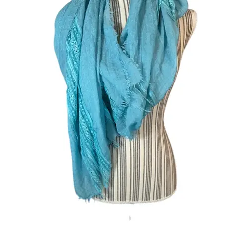 Blue Fringe Long Winter Stylish Scarf Women Sz 90X26