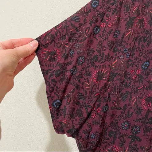 Talula Burgundy Floral Short Sleeve Open Front Kimono Cardigan Sweater Womens M
