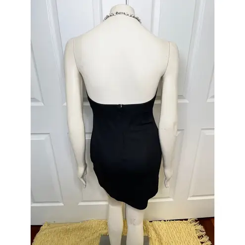 Revolve AREA Embellished Crystal Halter Asymmetrical Mini Dress Black Size 10