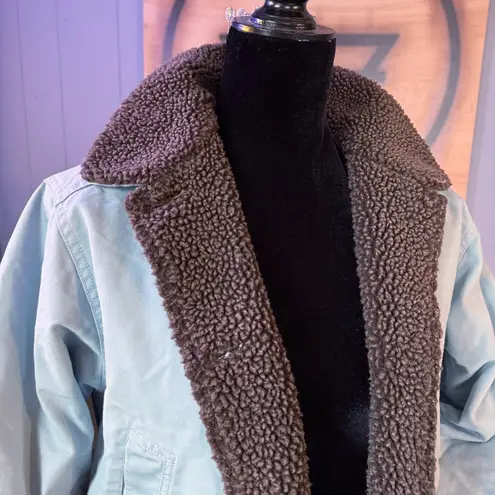 Vintage L.L. Bean Light Brown Sherpa Lined Baby Blue Chore Jacket Barn Jacket