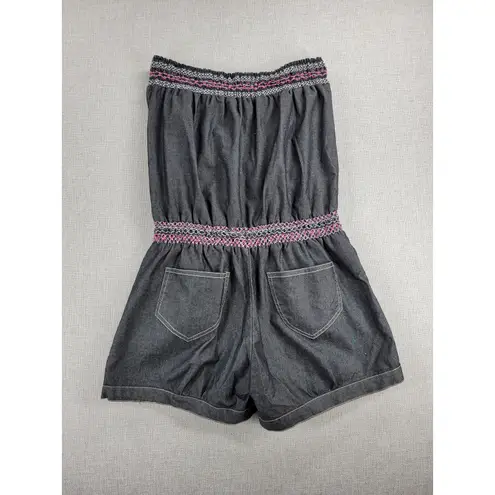 Zawary Womens Romper Shorts Size L Gray Tribal Embroidered Strapless Casual Gray Size L