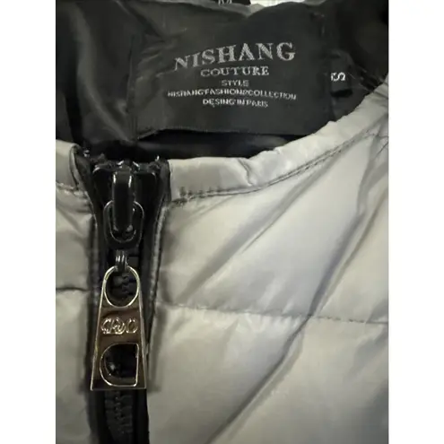 NISHANG Down Filled Packable Puffer Coat Removable Faux Fur Cuff Colar Sz XS/S Gray