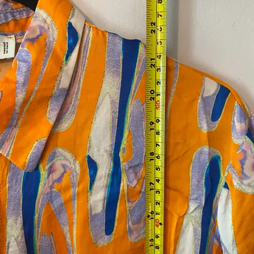 FRNCH Paris Orange Blue Short Sleeve Button Down Shirt Women's size Medium