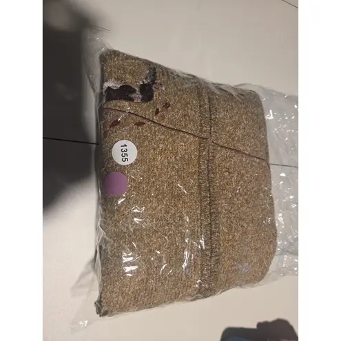 Tanjay Knit Cardigan Sweater, Women's Large, Dog Walking Scene, Vtg Cottagecore Tan Size 12