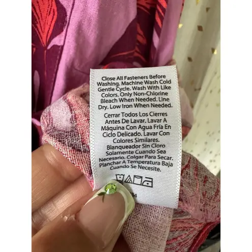 Sophia Jeans By Sophia Vergara Hawaiian Tropical Monstera Linen Blend Shirt XXXL Pink Size undefined