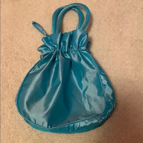 Embroidered satin blue mini bag floral shiny