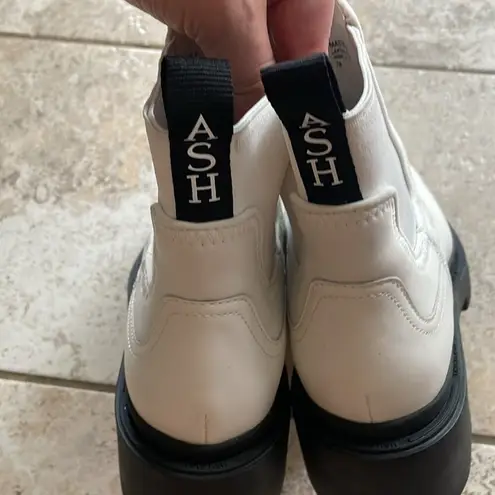 Ash Mastro Leather Pull-On Combat Boots White