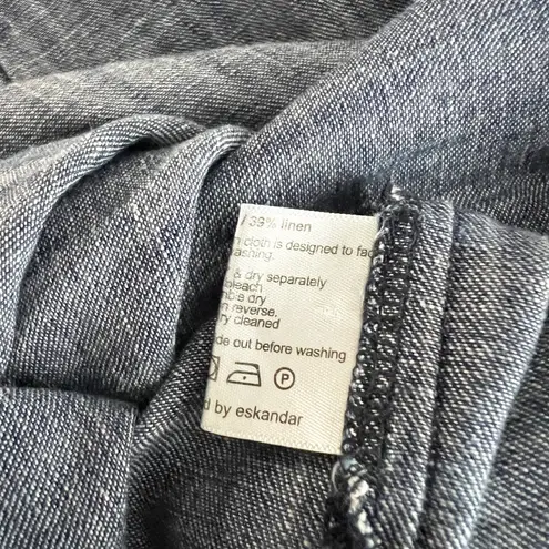 Eskandar Cotton Linen Collar Button Down Pocket Boxy Oversized Denim Jean Blouse