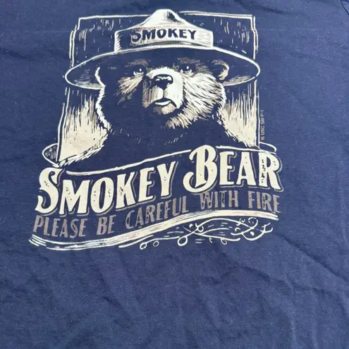 Smokey Bear Please Be Careful With Fire T Shirt Navy Blue Women's Graphic Tee Size L