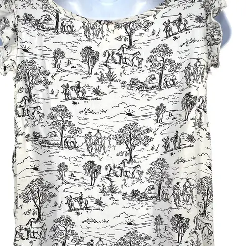 Roper Horse Cowboy Cowgirl Western Theme Sleeveless Top Black White Size Medium