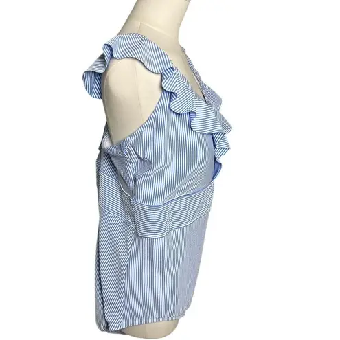 Time and Tru Plus 3X Blue Striped One Piece Swimsuit Ruffle V Neck 24W 26W