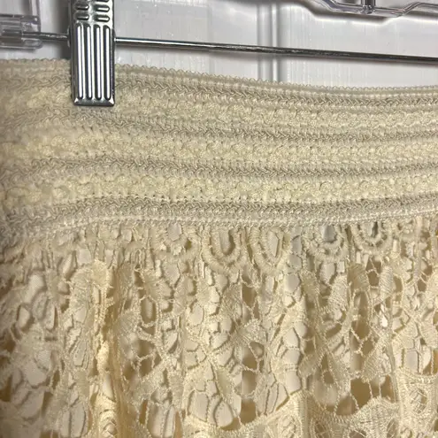 J. Gee Lace Skirt Crochet Overlay Elastic Waist Boho Midi Skirt Cream XL