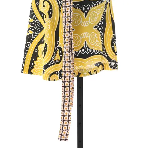 NWT Etro Silk Yellow & Black Pattern Knee Length Skirt w/ Tie Detail Size 6