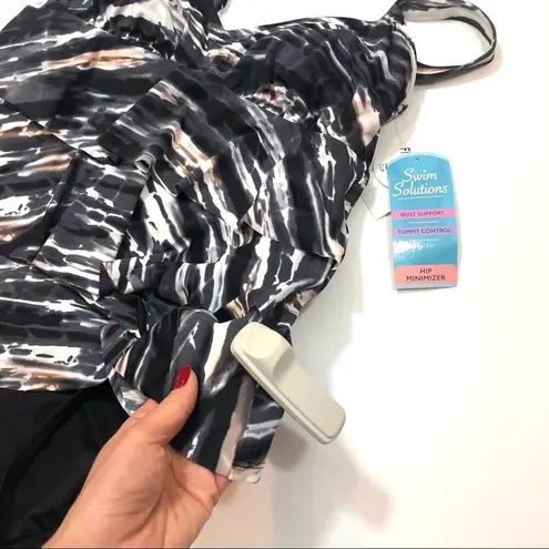 Swim Solution Triple Tiered one piece swimsuit Black Size 8