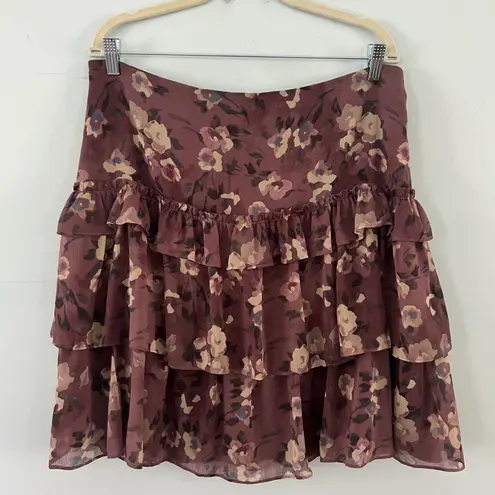 Ralph Lauren NWT Lauren  Georgette Purple Floral Crinkle Tiered Ruffle Skirt