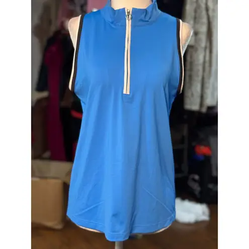 NEW KINONA Womens Size S Blue White Black 1/4 Zip Sleeveless Polo Golf Top