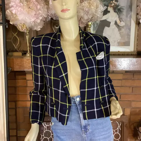 Kasper VINTAGE 1990'S FOR ASL BLUE & YELLOW PLAID CROPPED BLAZER (4)
