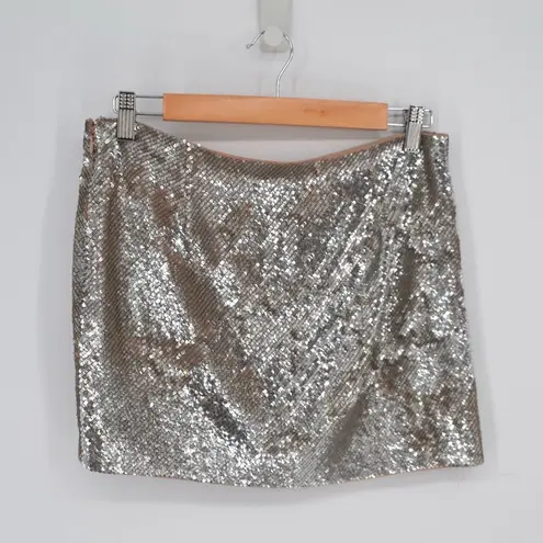 Haute Hippie Sequin Silk Micro Mini Skirt in Silver Women's Small