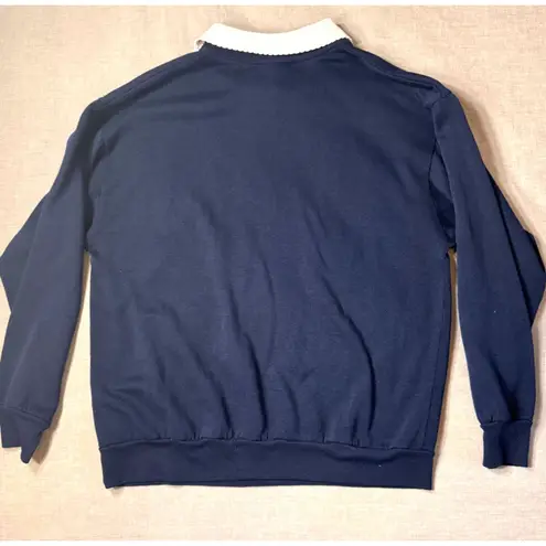 Jane Colby Long Sleeve Womens Medium Puff Paint Floral Garden Grandma USA VTG Blue