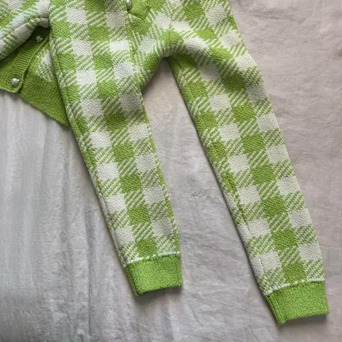 São Paulo Green/White Checkered Cropped Cardigan Green Size M