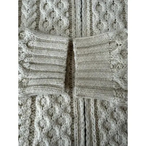 Inis Crafts Irish Cream Wool Zip Cable Knit high neck Cardigan size large