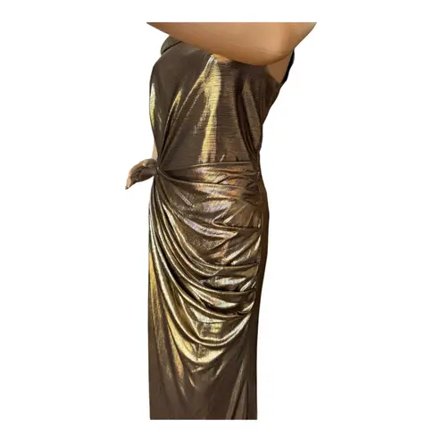 Mac Duggal IEENA for Gold Metallic One-Shoulder Gown style 26728 size 8