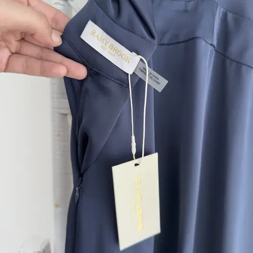 Ramy Brook Jumpsuit Womens 6 Navy Satin Halter Harriet Wide Leg Evening Career