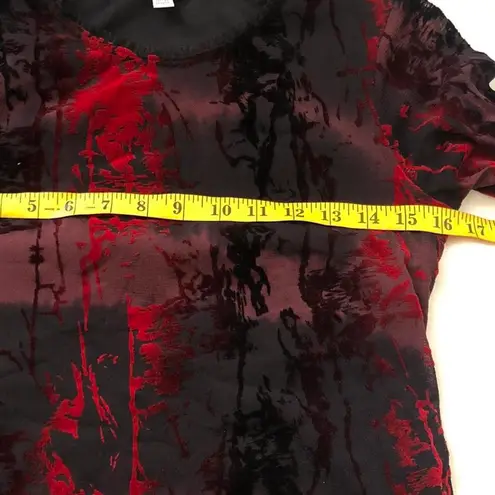 Whimsygoth grunge Sexy Blood Red black mesh long sleeve fitted blouse top shirt long Sleeve