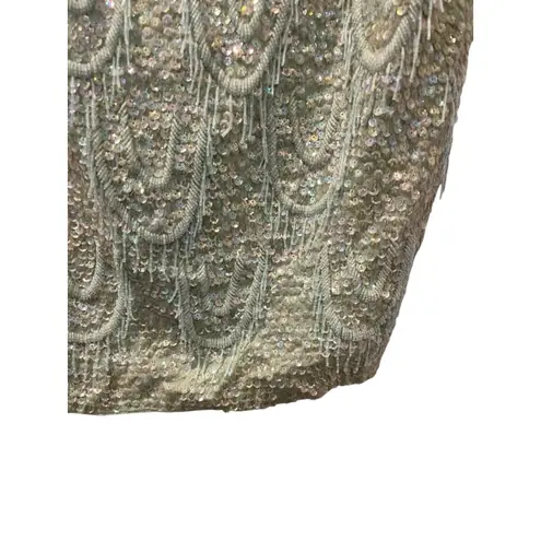 Vintage 60's Alexander's Wool Beaded Fringe Sequins Formal Top Size 40 Embroider Green Size M