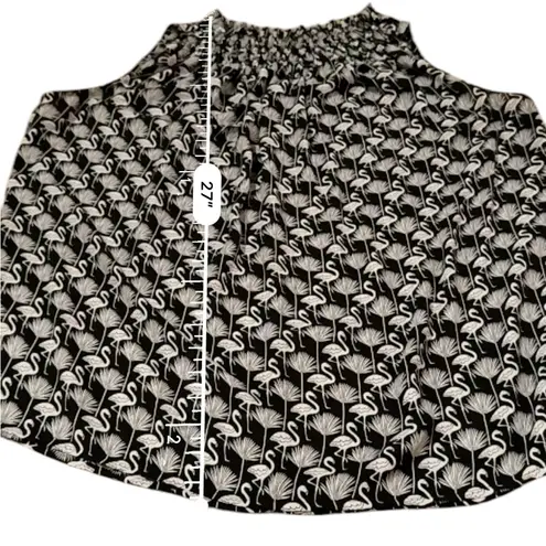 Loft Black & White Flamingo Print Sleeveless Stretchy Mock Neck Top Sz S