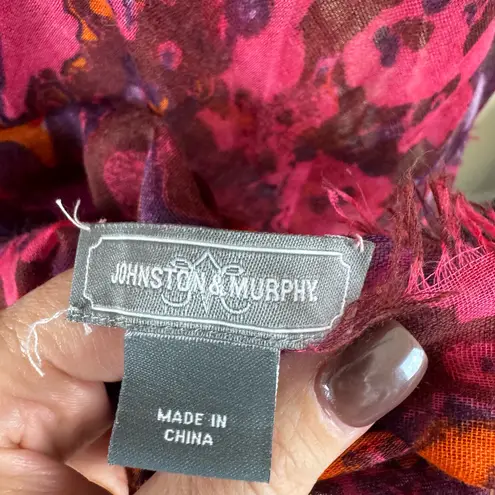 Johnston & Murphy Floral Abstract Scarf Red Pink Multi Fringe Wrap NWOT - Image 6