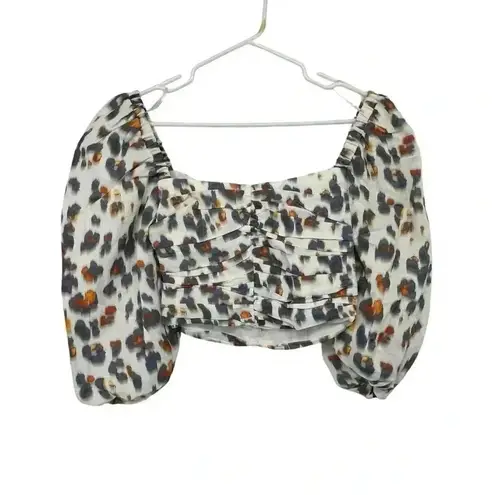 Nocturne Floral Ruched Puff Sleeve Crop Top White Multicolor XS 34