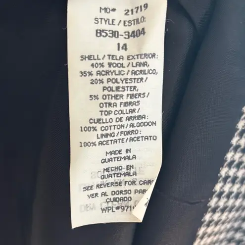 Sag Harbor Vintage Black and White Houndstooth Blazer with Velvet Collar Sz 14