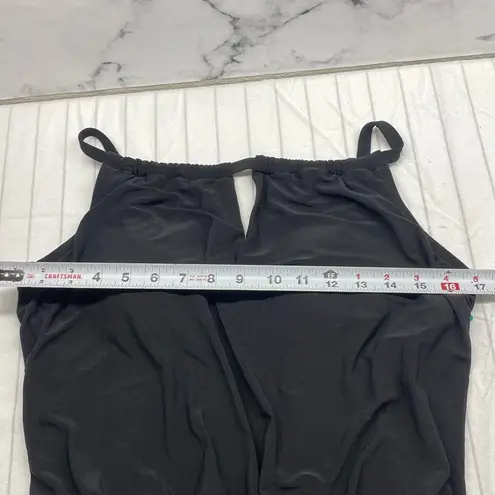 Aqua Green Women's Standard Keyhole Blouson Romper, Black Swim Romper size M