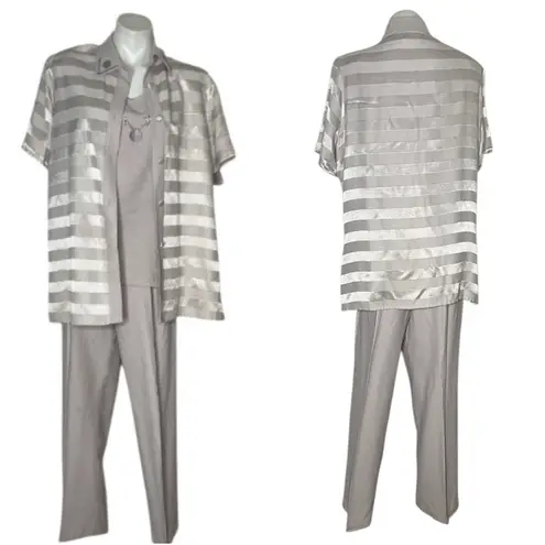 VINTAGE Taupe Pantsuit 3 Piece Pants Tank Shirt Sleeve Over Shirt Size XL