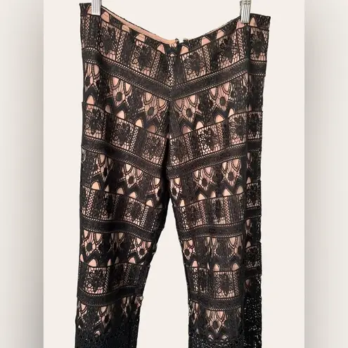 Alexis Black Nude Crochet Lace Wide Leg Palazzo Dress Pants Size M