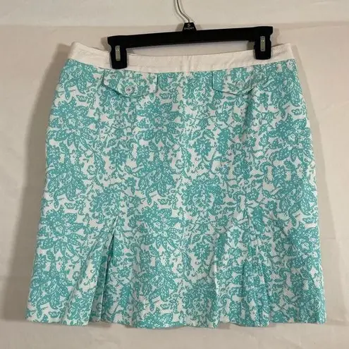 Oscar de la Renta Óscar de la Renta turquoise & white floral pleated lined skirt 10P