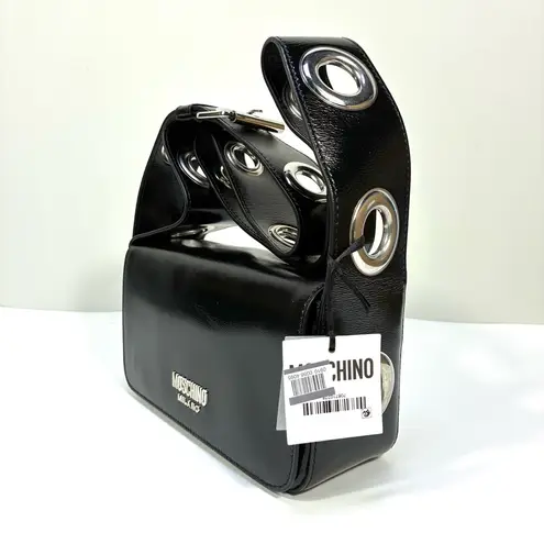 Moschino Couture Metal Logo Crossbody Shoulder Bag Black NWT Eyelets