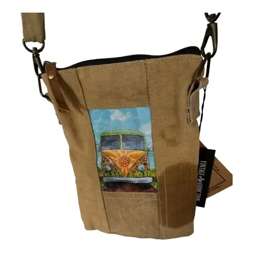 Vintage Foundry Peace Van Hippie Khaki Canvas Crossbody Bag New Tan