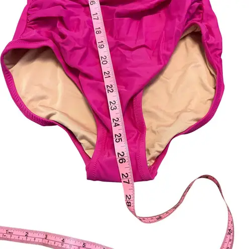 J.Crew  Fuchsia Pink Ruched V Neck Plunge One Piece Swimsuit SZ 8 Beach Vacation