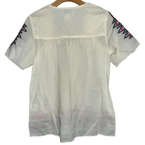 Anthropologie Pepin Women’s Size M White Red Blue Embroidered Cotton V