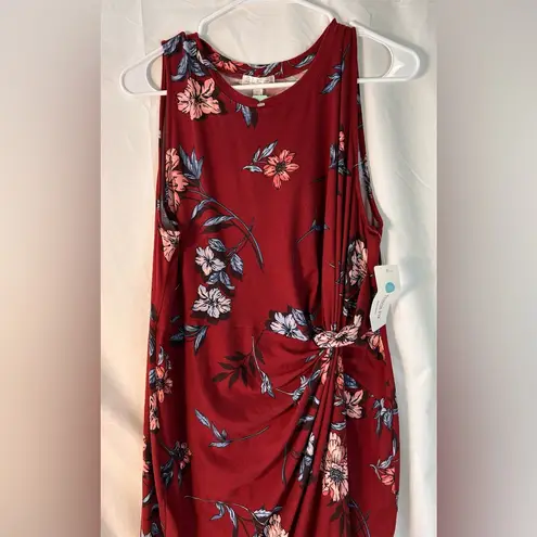 Nine Britton Abigail brushed knit fitted burgundy midi floral dress Size XL
