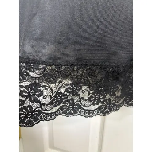 Vtg Ashley Taylor Black Nylon Floral Lace Slip Dress Nighty Size 34 FLAW Gothic